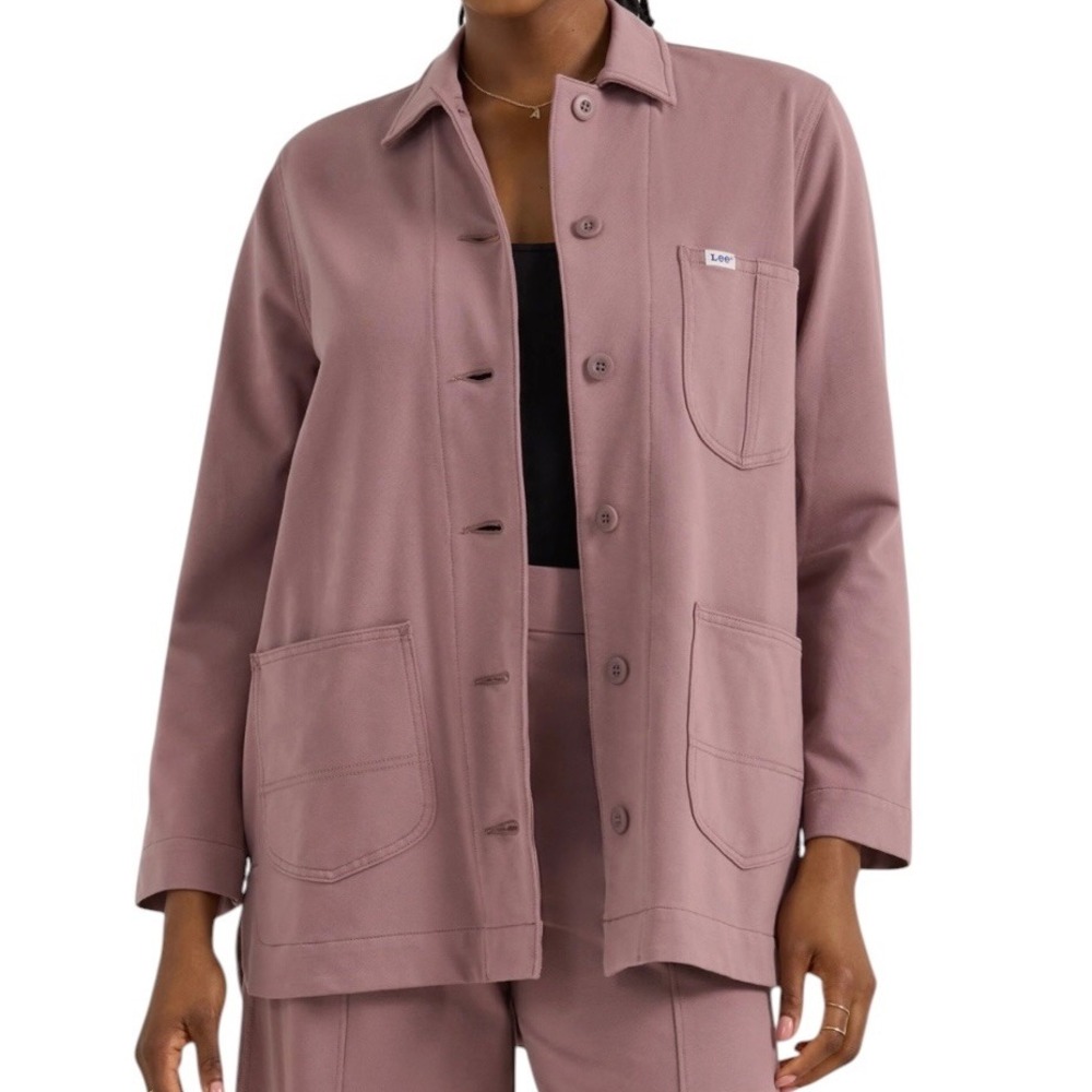 Lee Workwear Mauve Pink Chore Jacket Button Front Jersey Utility Shacket XL
